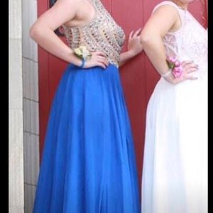 Blue and jeweled prom dress